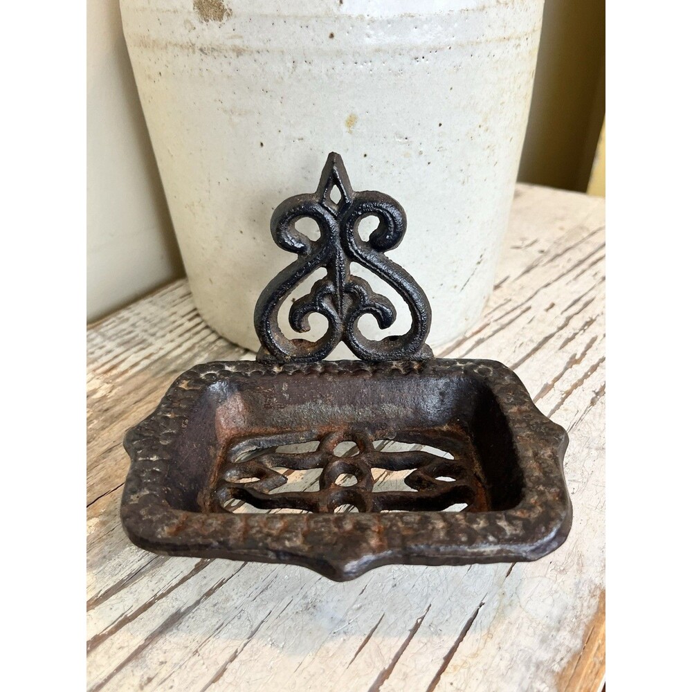 Cast Iron Farmhouse Footed Soap Dish Rustic Black Brown 4” x 6” Country Decor